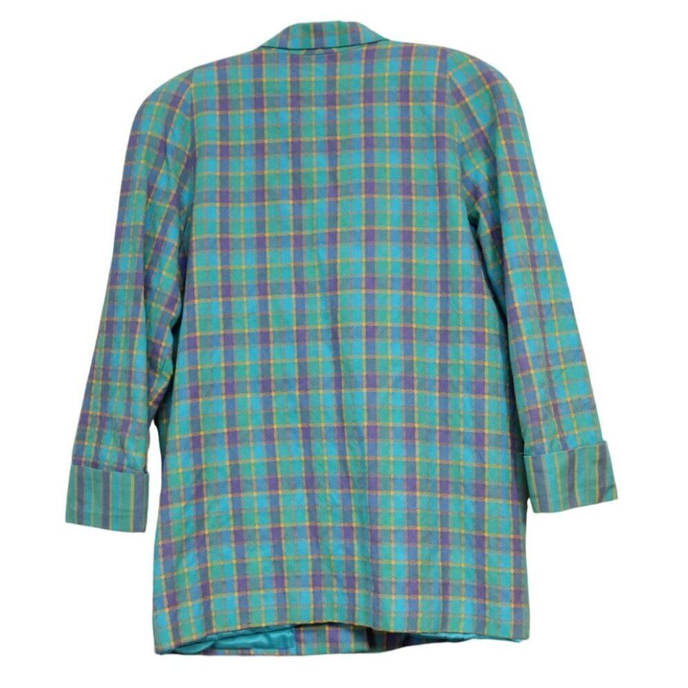 Vintage 80s 90s Blazer Large Multicolor Plaid Preppy Classic 100% Cotton USA - Picture 10 of 13